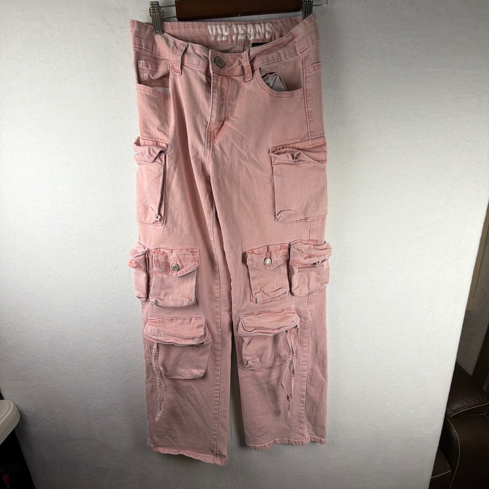 VIP Jeans Pink Cargo Pants Wide Leg Multi Pocket Denim Junior Girls 7/28